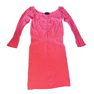 Bebe Coral Pink Long Sleeve Bodycon Dress M/L Sexy Stretch Tight Y2K Eighties